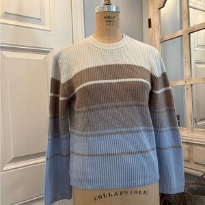 Anthropologie Women’s Cream and Blue Striped Crewneck‎ Sweater Small  Schoolgirl